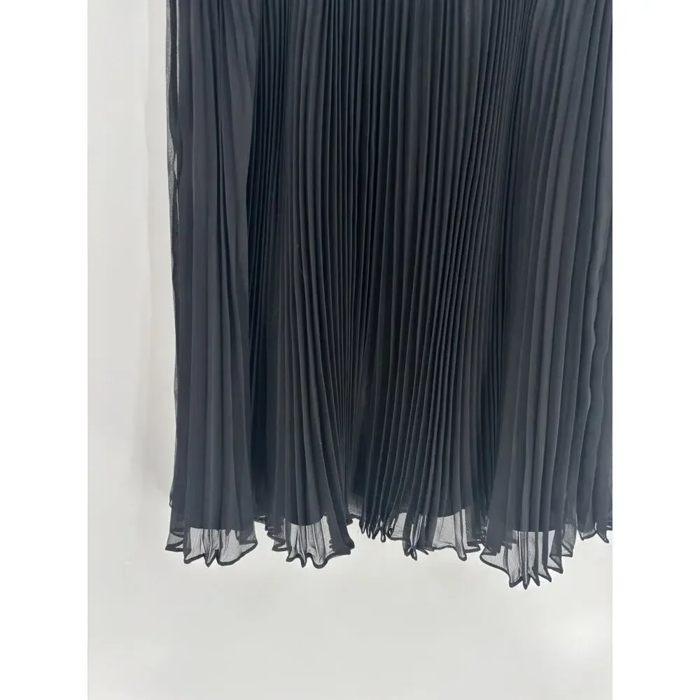 Victor Costa Vintage Skirt Womens 8 Black Pleated Lined Knee Length Chiffon